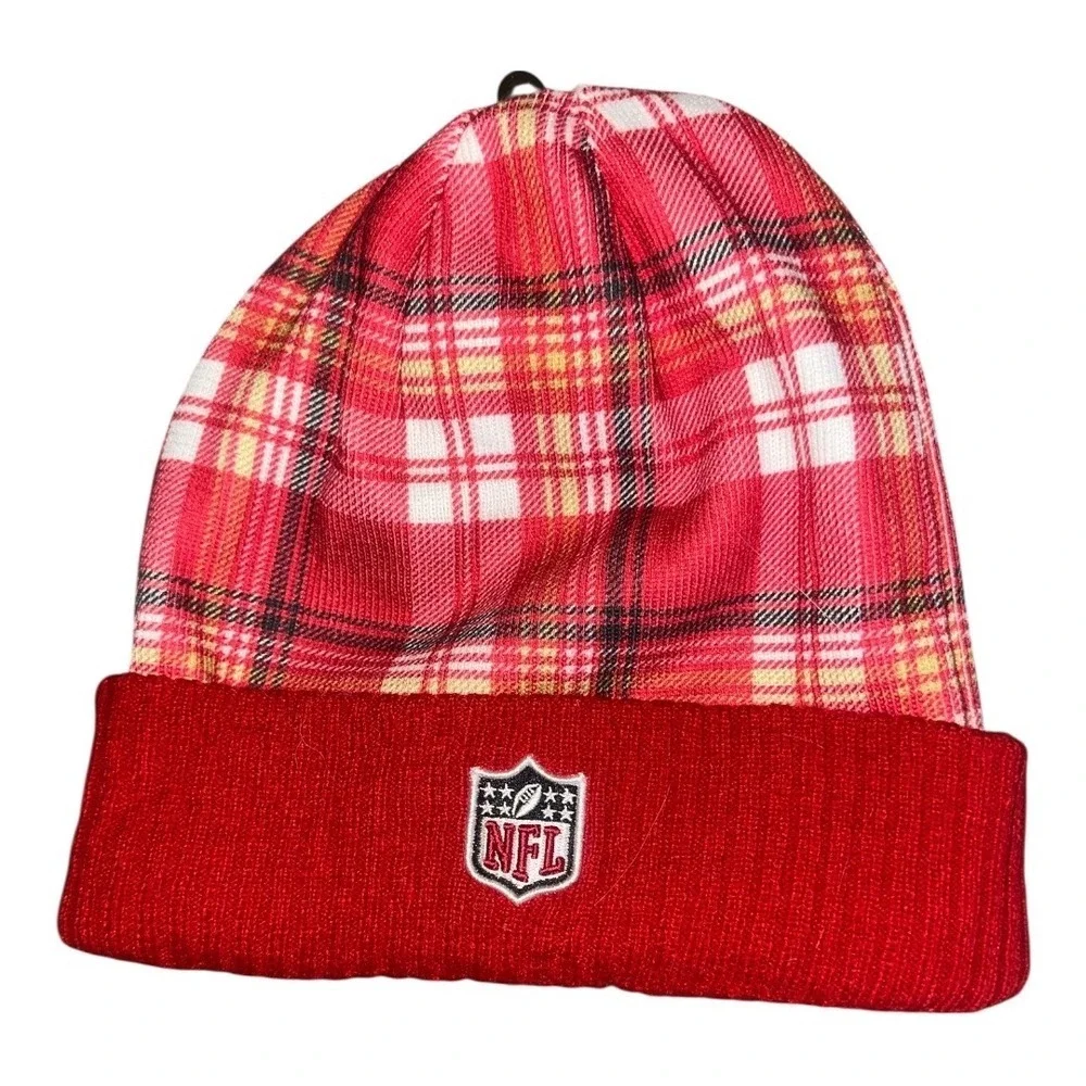 New Era NFL San Francisco 49ers Red Plaid‎ Cuffed Knit Hat, One Size - Picture 2 of 4